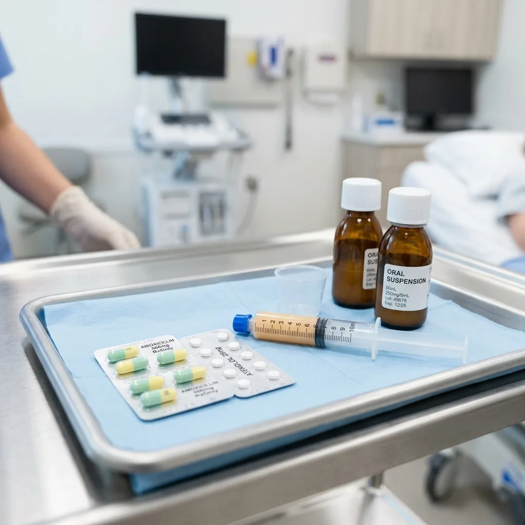 Clinical medical capsules and tablets on lab table