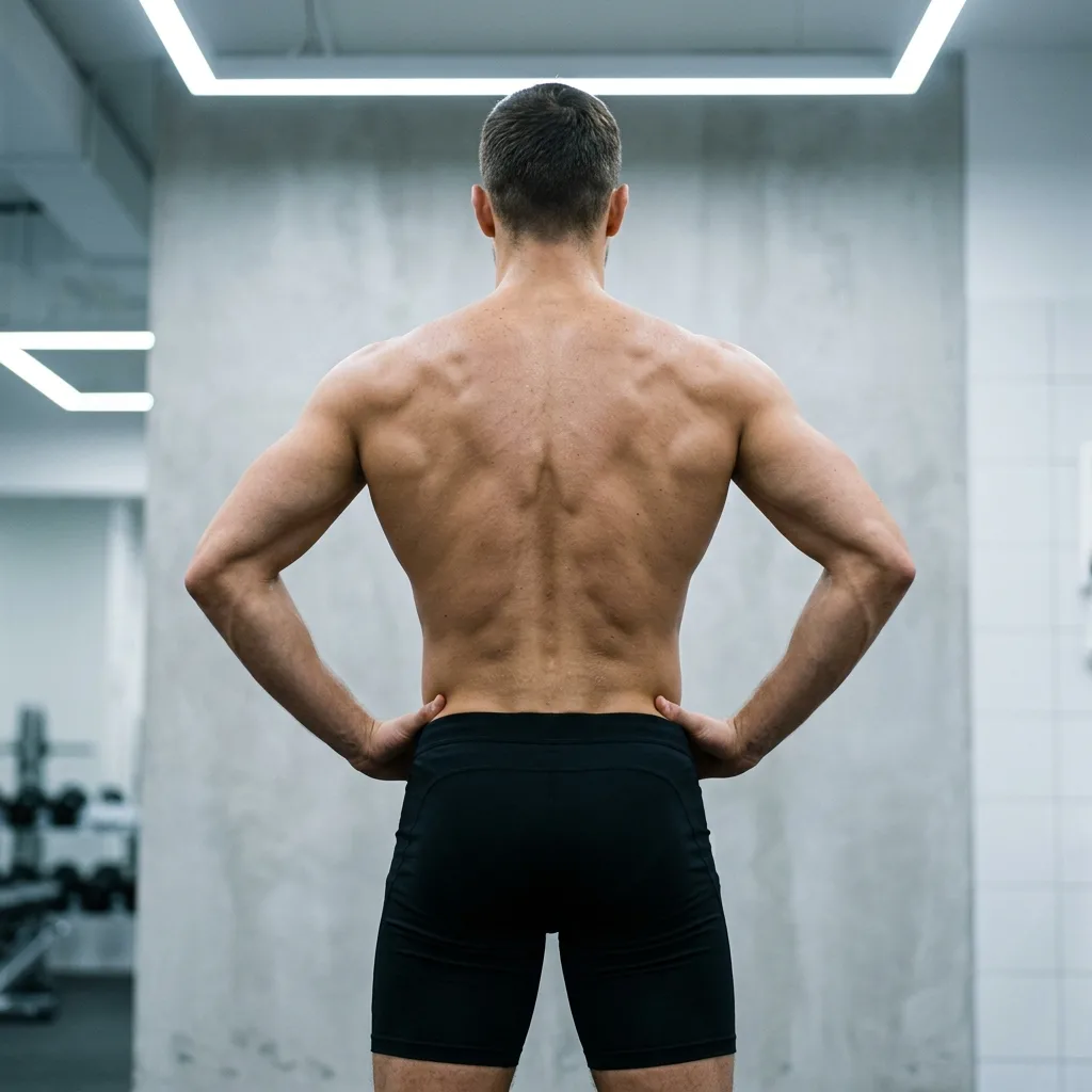 Professional view of athletic male back showing muscular symmetry and definition