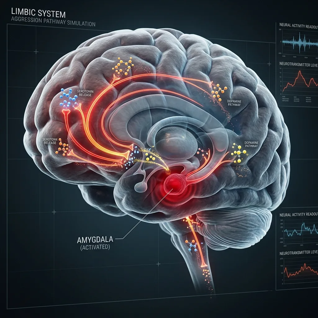 Aggression brain neurotransmitter activity 3D render