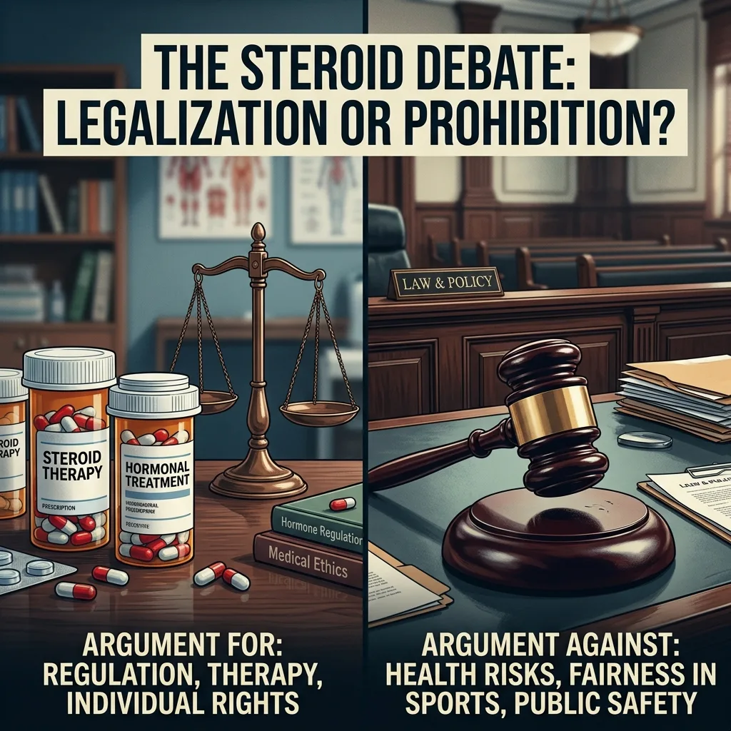 Steroids legalization debate scales of justice and gavel