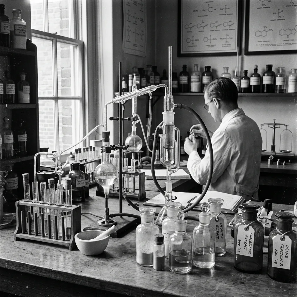 Vintage laboratory setup representing history of steroids